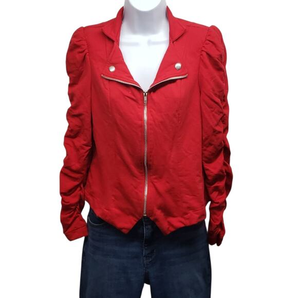 New Directions Vtg Women’s PL Jacket Red Full Zip Ruched Sleeve Lightweight - Picture 1 of 7